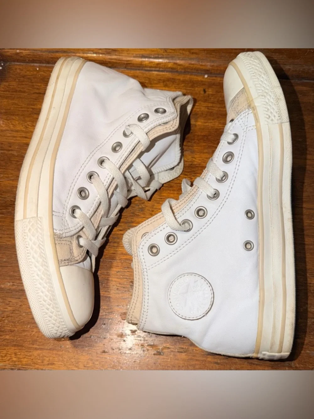 Classic High-Top Canvas Sneakers in White and Beige Men’s Size 9 - Picture 2 of 9